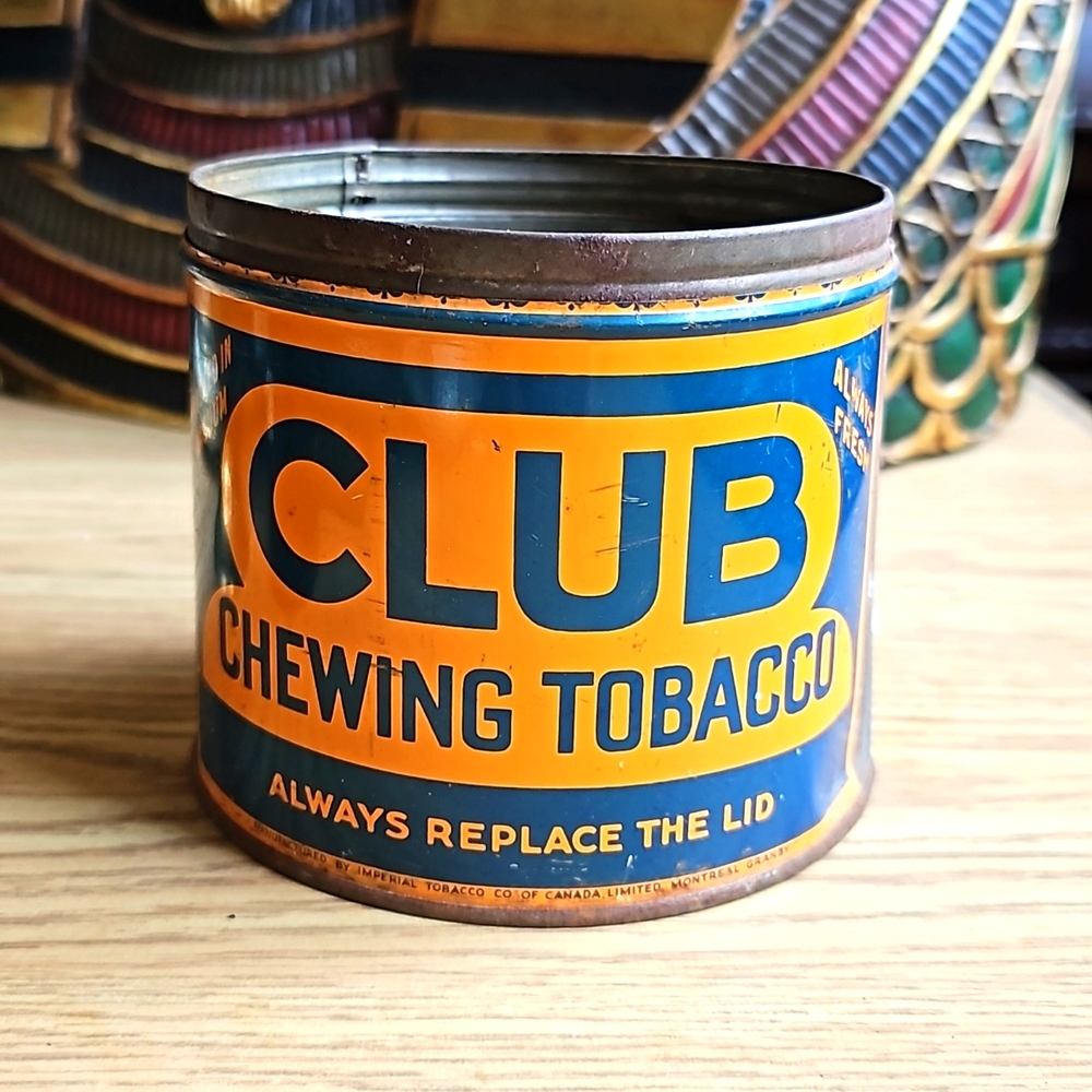 Vintage Club Chewing Tobacco Tin Blue and Orange